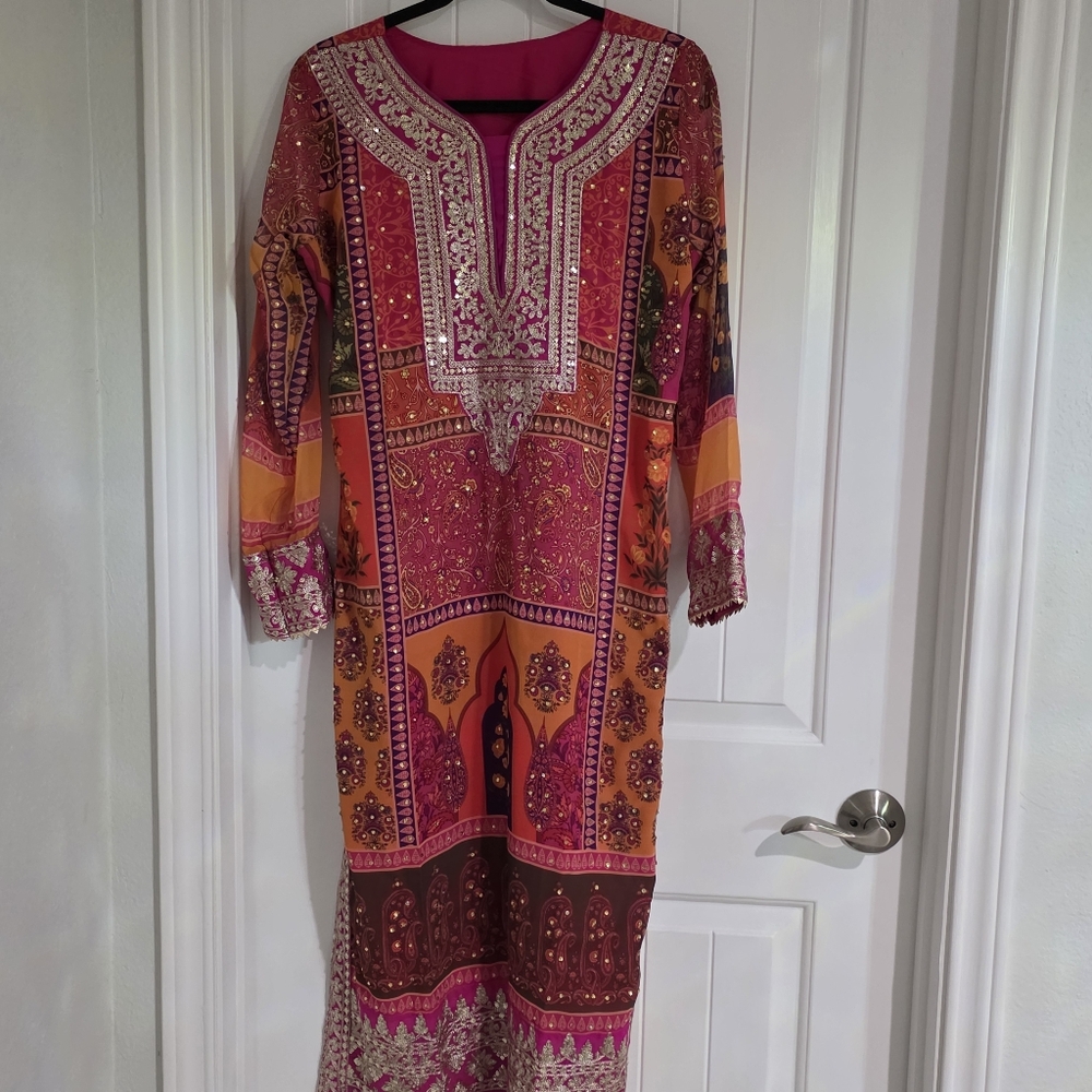 NEW Hot Pink 3 Piece Pakistani Desi Women Party Outfit Size M / L - Picture 2 of 8